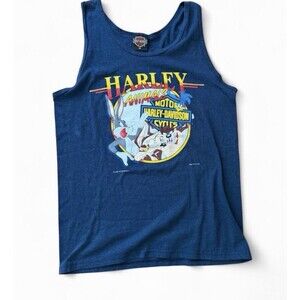 Vintage 1993 RARE Harley Davidson Looney Tunes Navy Blue Tank Top Size M 90s